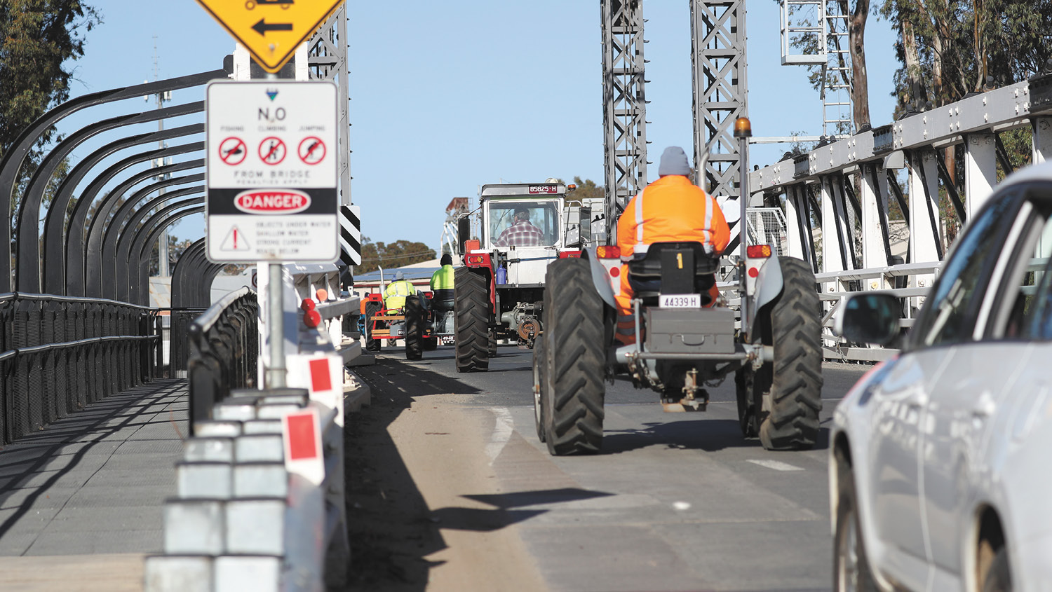 Tractor trek over the bridge