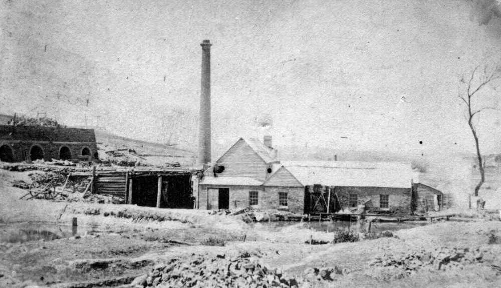 Old photograph of the Caledonian crushing mill in Maldon