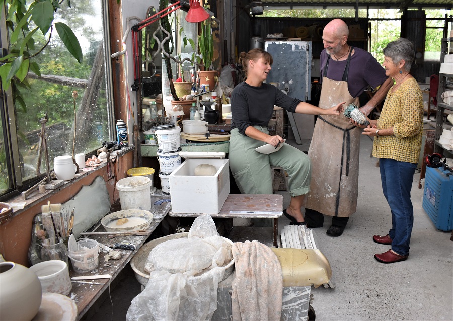 Mic Eales and family in his studio