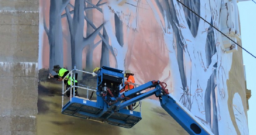 Water tower mural in progress