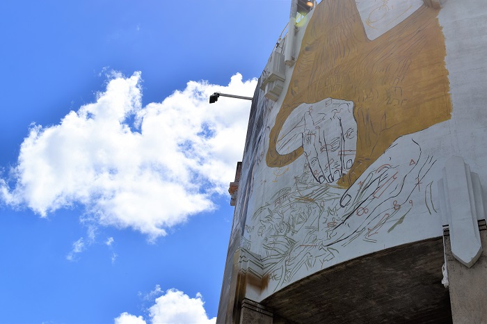 Casino water tower mural in progress