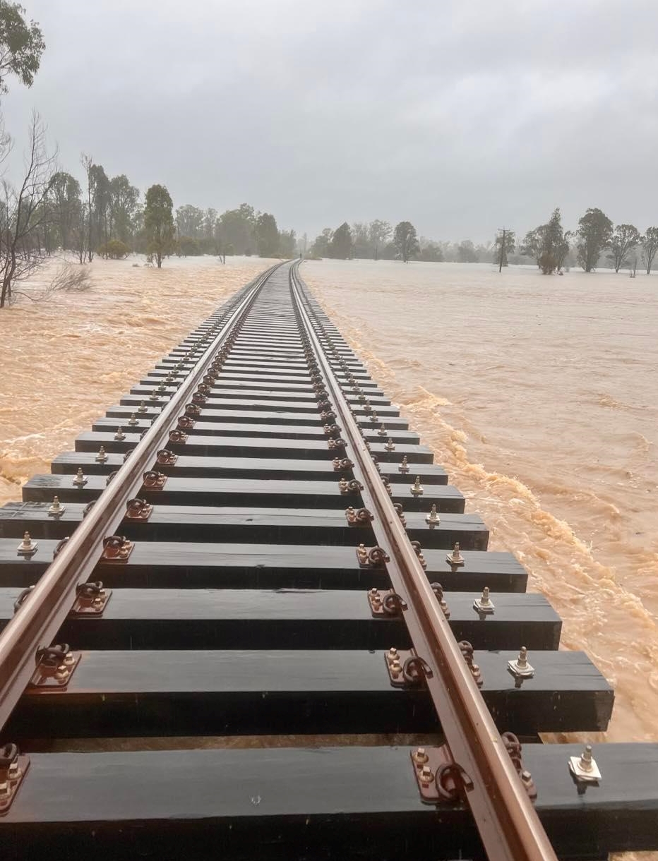Train tracks in flood