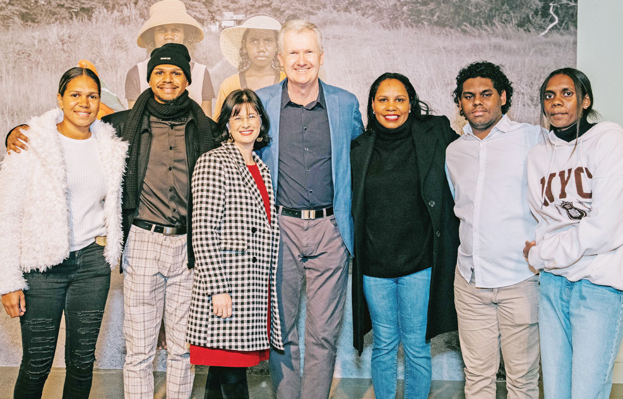 Arts Minister Tony Burke and his wife Skye Laris with the Coen crew.