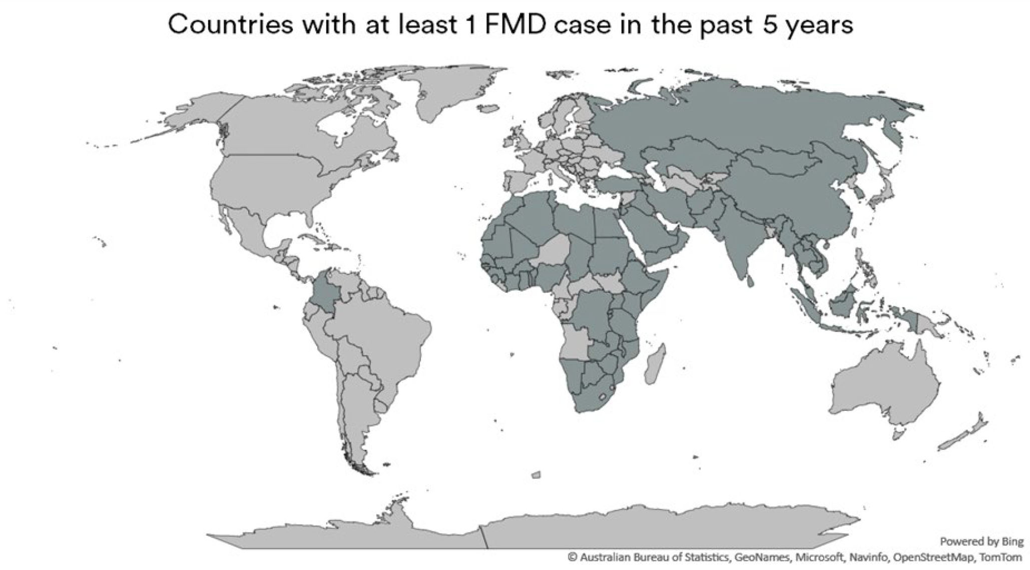 Countries with at least 1 FMD case in the past 5 years