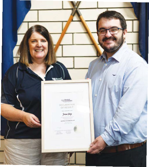 Member for MacKillop Jason Virgo (right) with the declaration of result