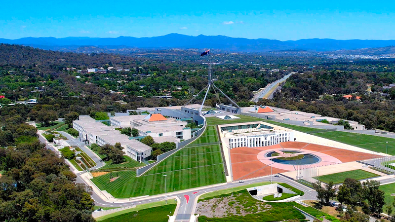 Parliament House and Canberra from the air